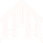 Neon outline of a simple house icon.