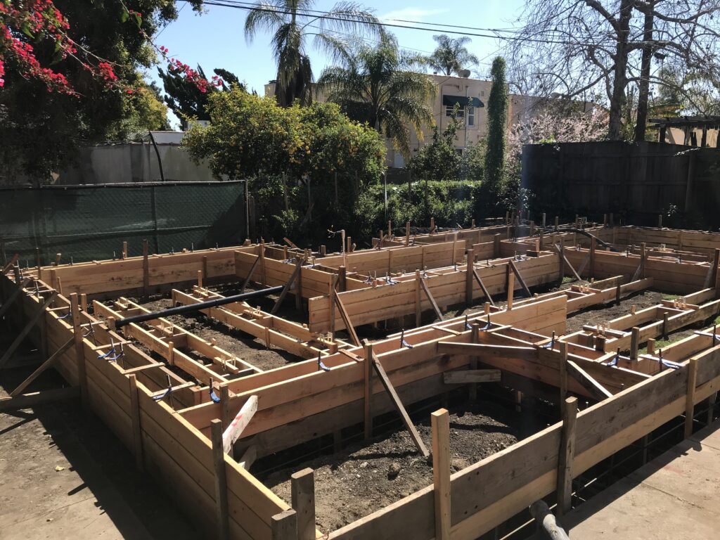 Foundation framing for new construction site.