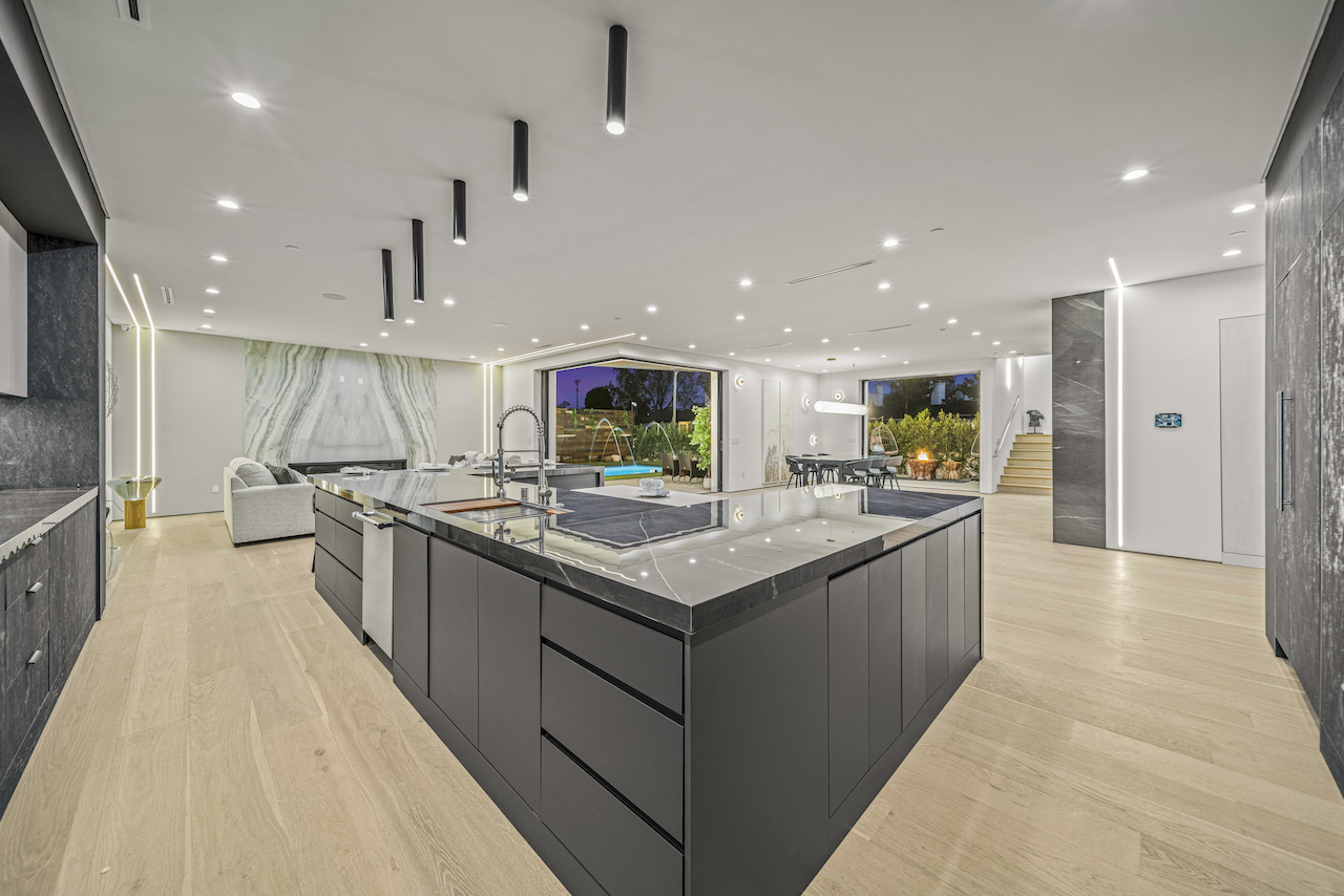 Modern kitchen interior with open plan layout