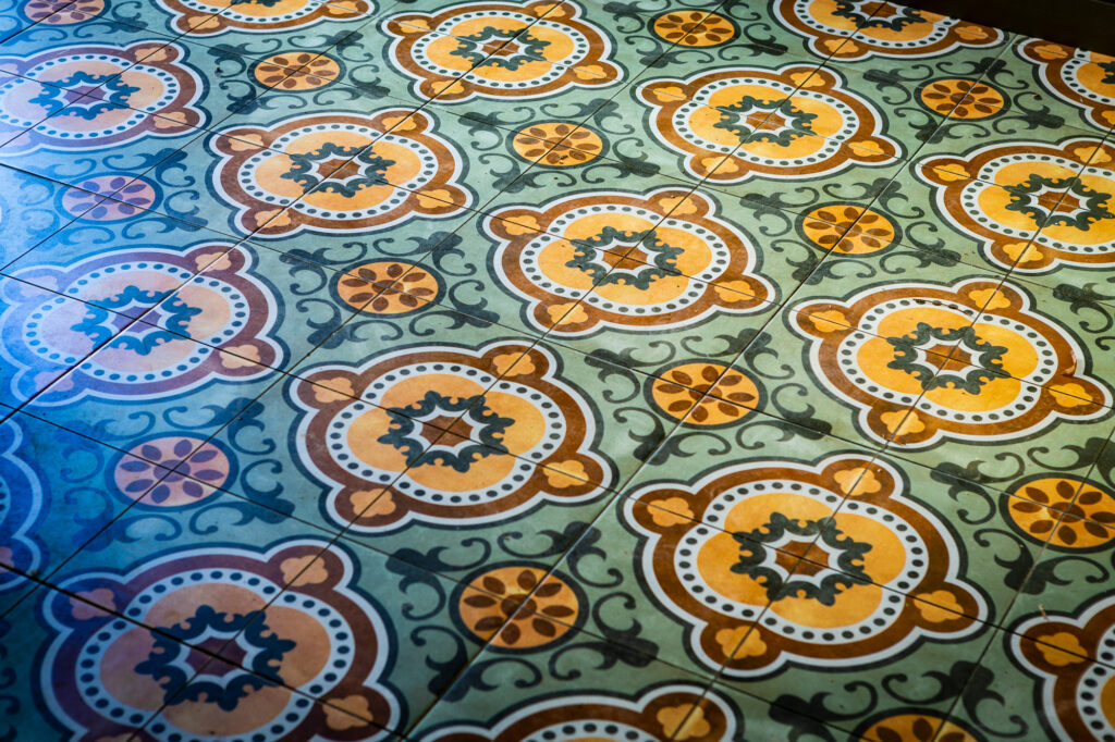 Colorful vintage patterned floor tiles.