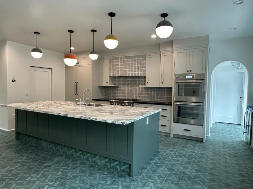Modern kitchen with island and pendant lighting