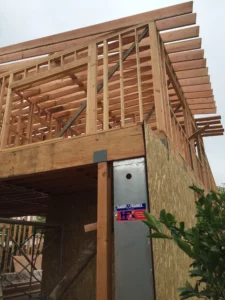 Wooden house framing under construction
