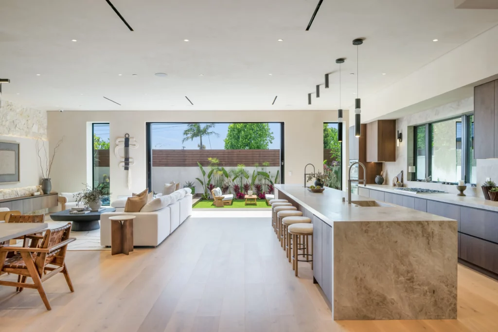 Spacious modern kitchen with indoor-outdoor living design